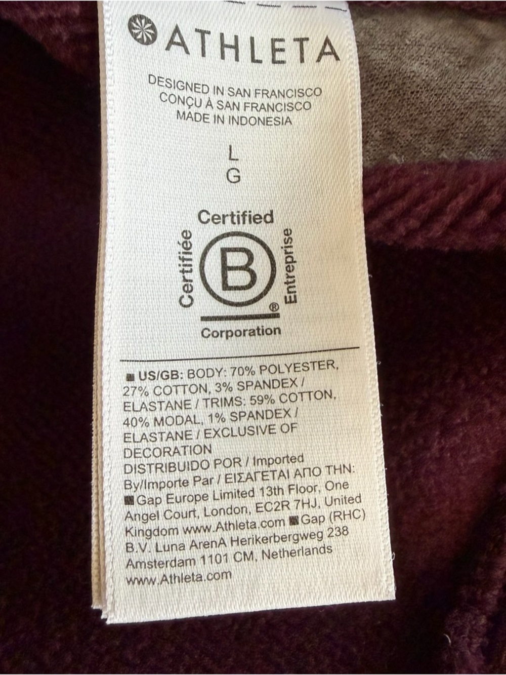 Athleta Cozy Karma 1/2 Zip Sweatshirt Maroon Burgundy Pullover Athleisure Large - Picture 7 of 8